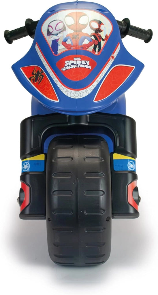 Moto Cavalcabile per Bambini 4-7 anni a Spinta Marvel Spidey 99x39x61 cm fino a 50 kg con Maniglia di Trasporto Blu