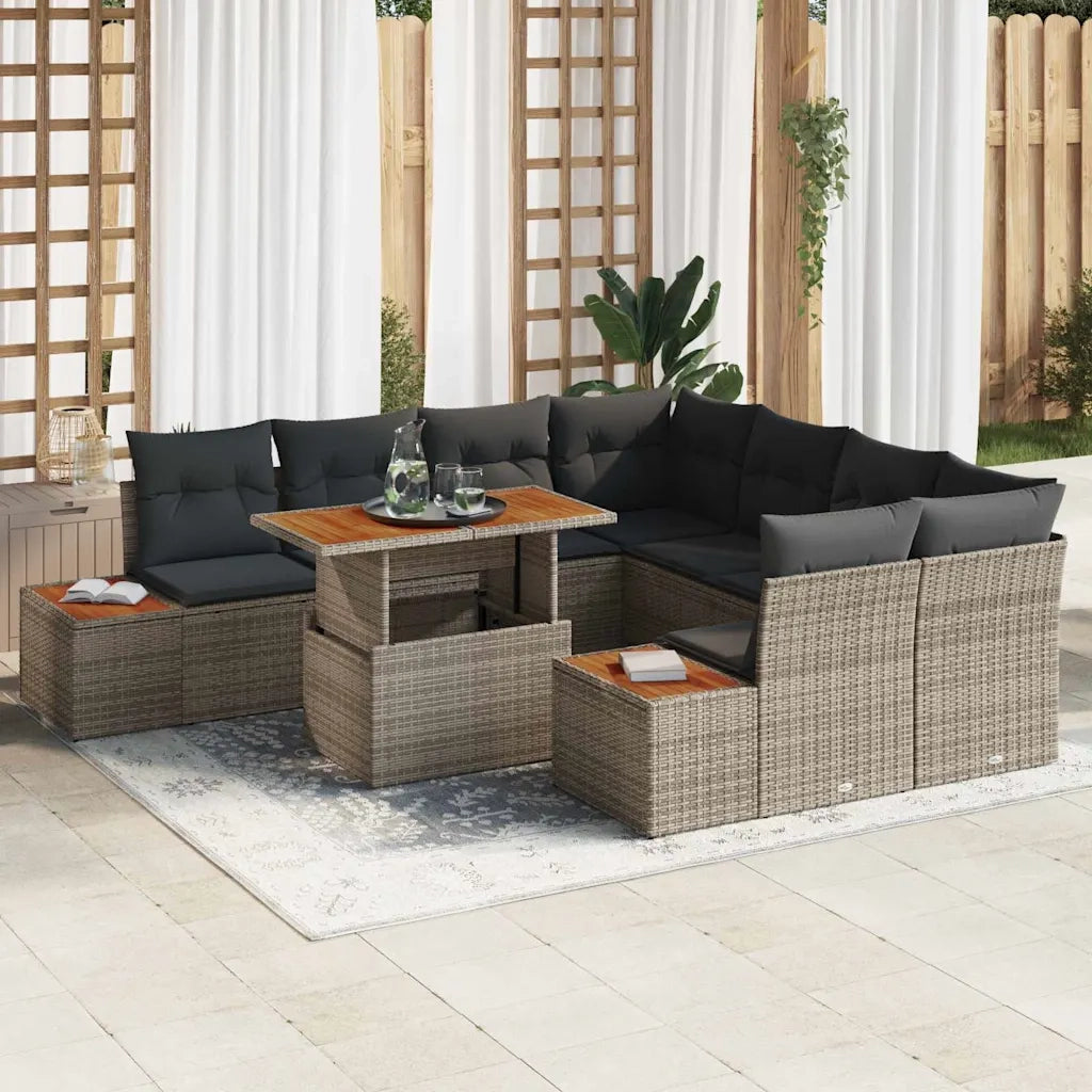 Set Divano da Giardino 9 pcs Grigio Poly Rattan 3358793