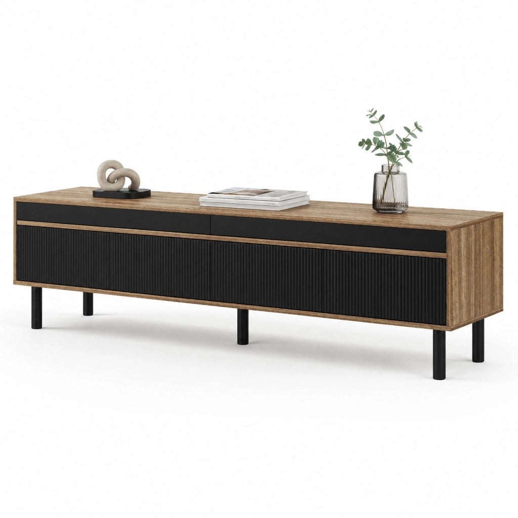 MOBILE TV con 4 ante 170 x 38 x 47,7 cm MDF e truciolare nero e naturale