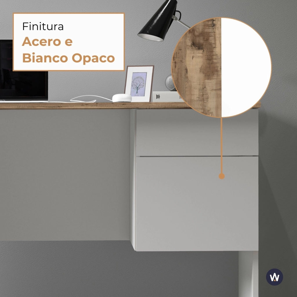WHOUS Scrivania Easy 1 anta e 1 cassetto acero e bianco opaco 110x50x75 cm