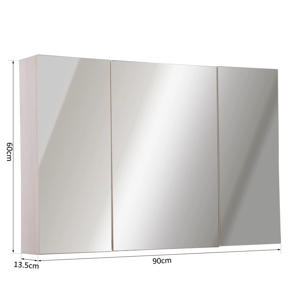 EasyComfort Specchio Bagno Contenitore con 3 Ante a Specchio Soft Close, Specchiera Bagno con Ripiani Regolabili in Legno e Vetro, 90x13.5x60 cm, Color Legno