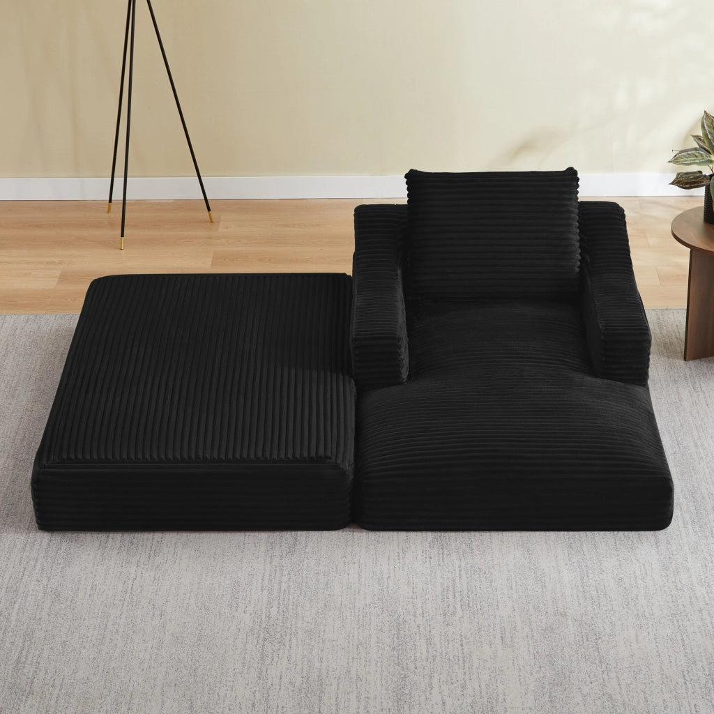 Poltrona reclinabile, poltrona con braccioli, divanetto singolo, velluto a coste, funzione letto, con cuscini, nero