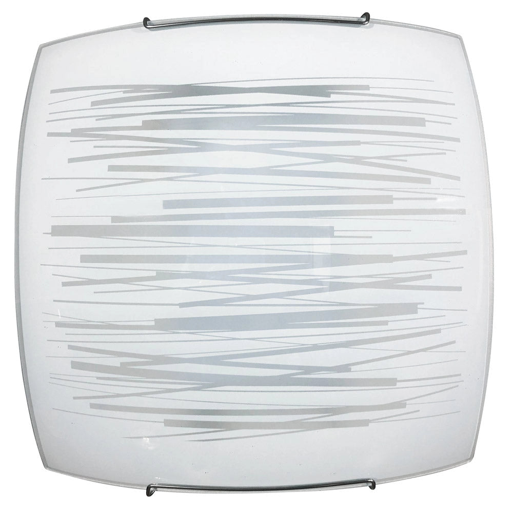 Plafoniera 1xE27 Ganci Cromo Vetro Lastra Bianco Decorato Righe Orizzontali E-Energy Manuela