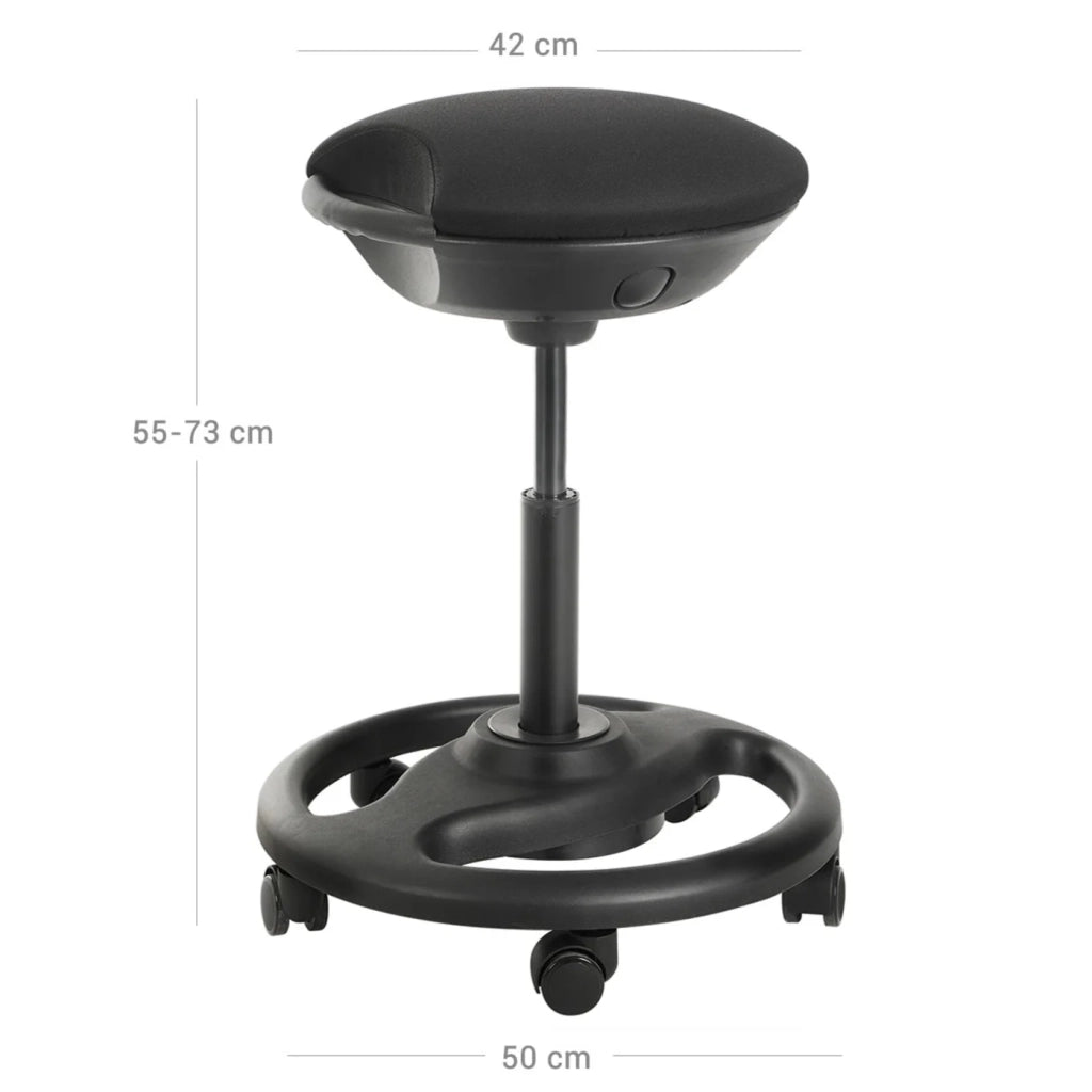 Sgabello da lavoro dinamico sedia da ufficio ergonomica girevole con rotelle seduta extra larga inclinazione di 10° altezza regolabile imbottitura spessa nero 12_0001457