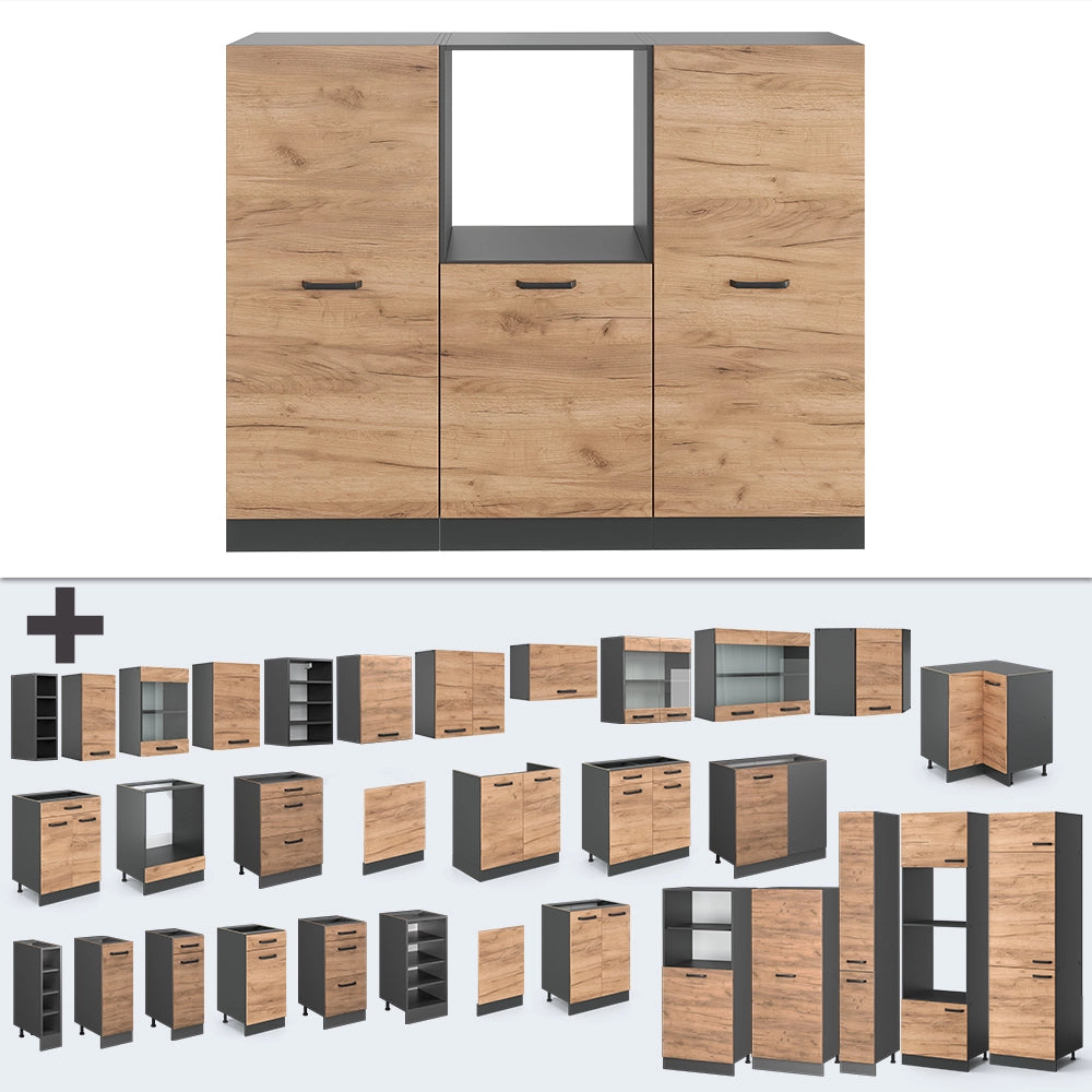 Vicco Cucine componibili piccole Quercia dorata/antracite 180 cm senza piano di lavoro