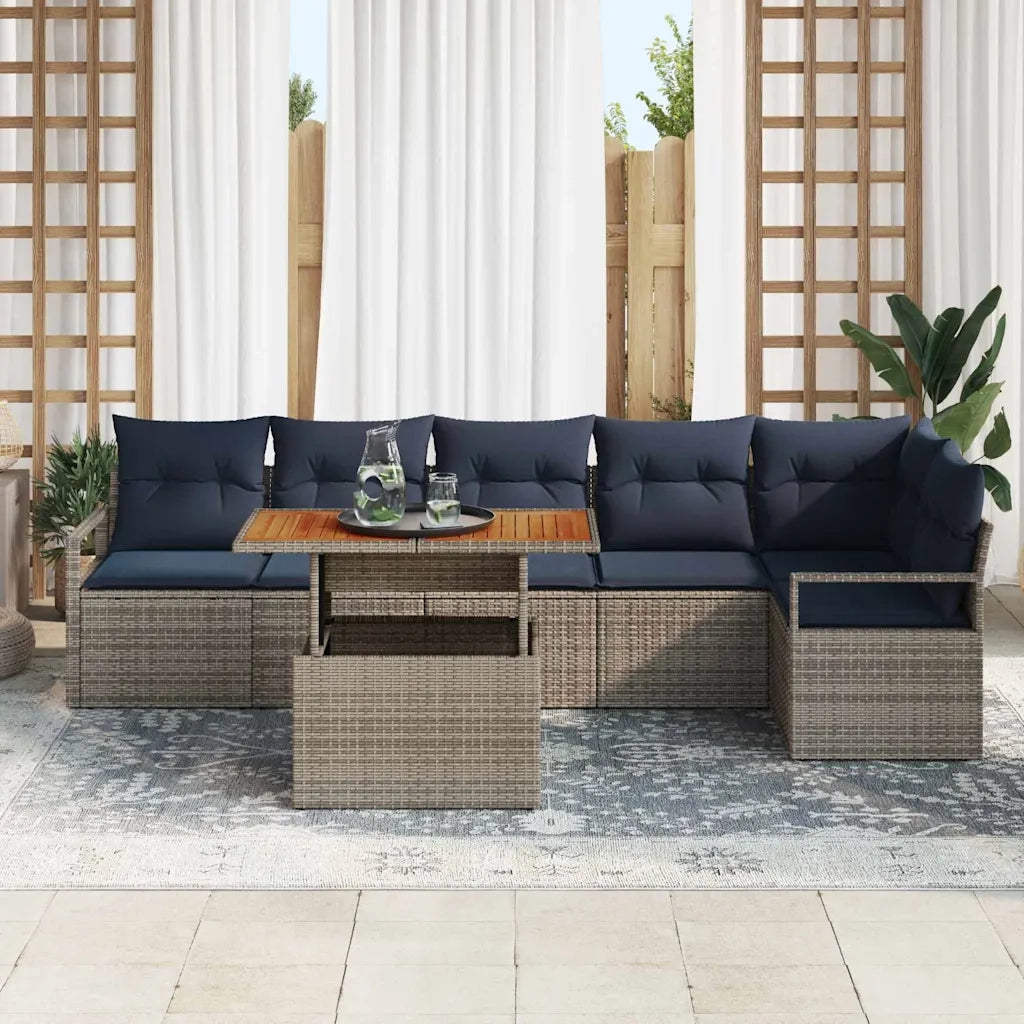 Set da Pranzo per Giardino con cuscino 7 pcs Grigio e Blu Navy