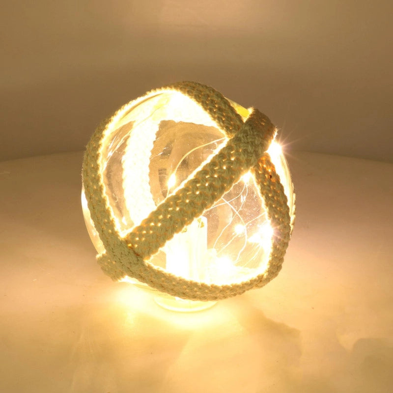 Lampada Palla vetro mare con led e corda azzurro tondo cm ø12,7