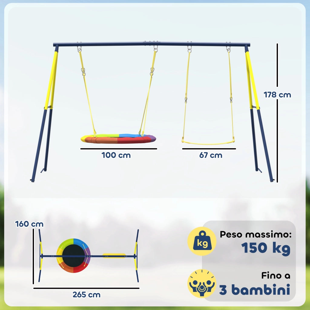 Set Altalena Nido e Altalena Giardino ¨C Zephmum ¨C Multicolore 265x160x178 cm