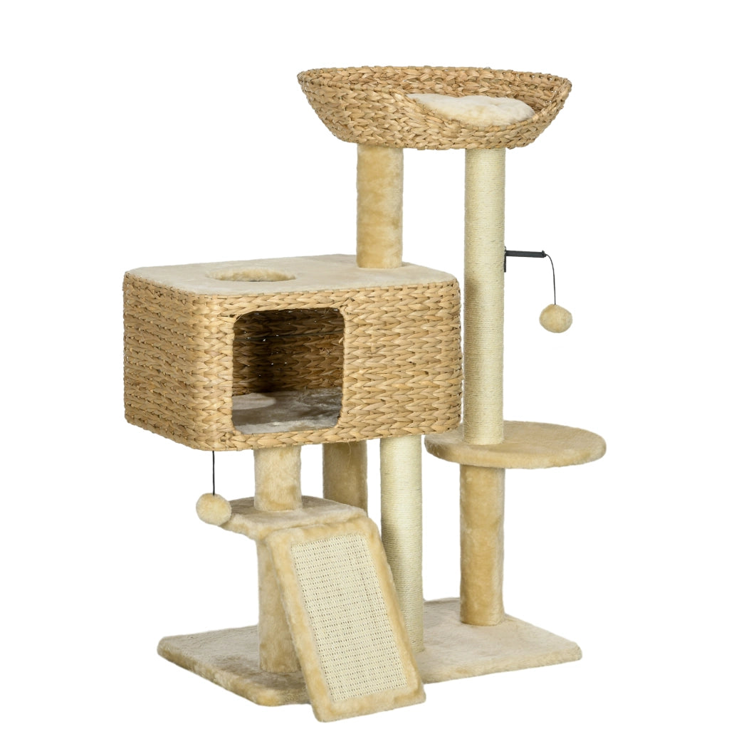 Albero tiragraffi per gatti 98 cm con cuccia, nicchia e rampa, beige