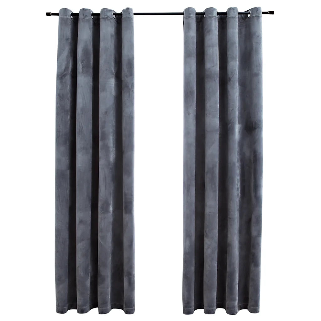 Tende Oscuranti | Tende Blackout con Anelli 2 pz Antracite in Velluto 140x225 cm