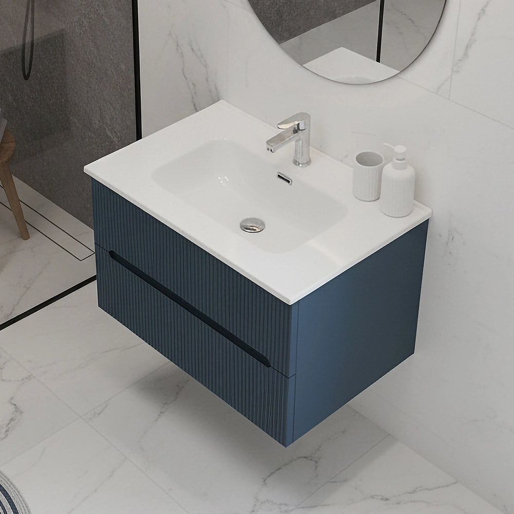 Mobile bagno sospeso 80 cm blu petrolio cannettato Bali