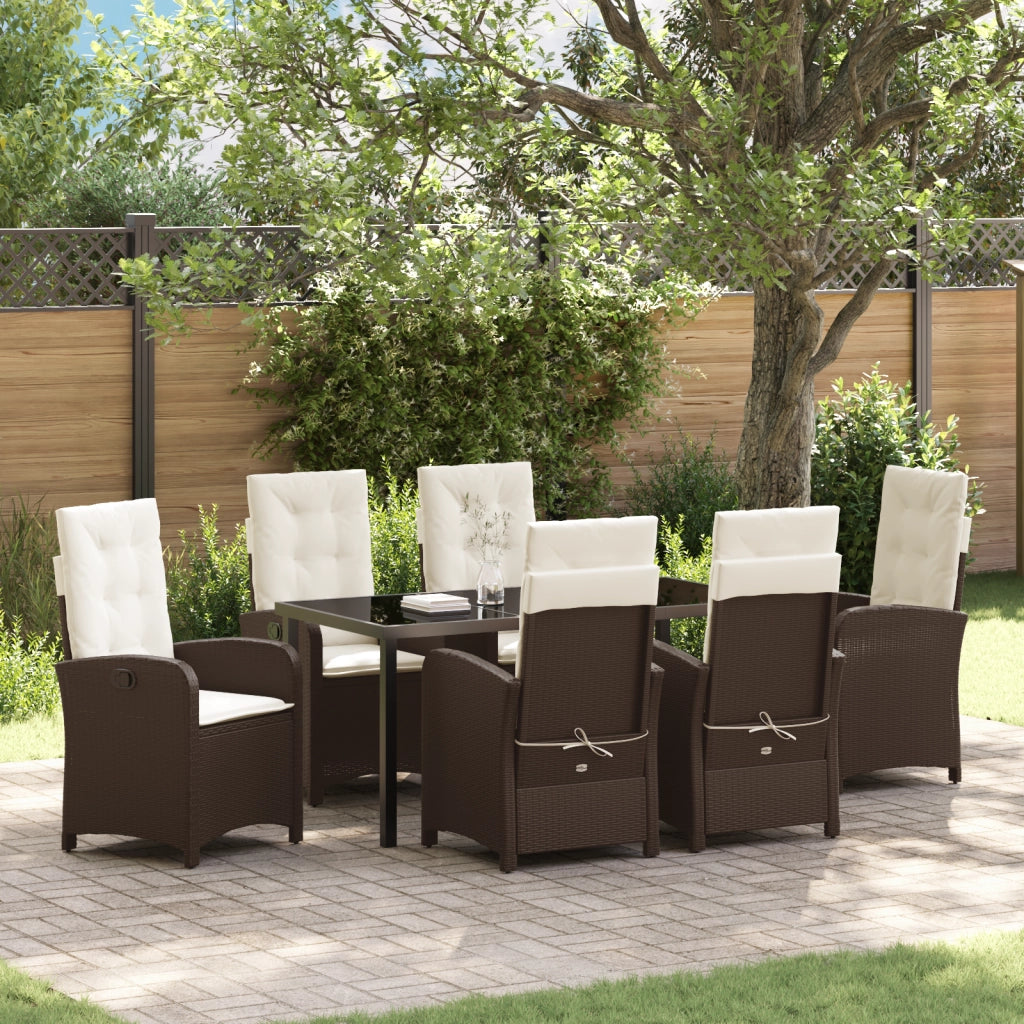 Set da Pranzo da Giardino vitaXL 7 Pezzi con Cuscini Marrone Rattan Poliestere