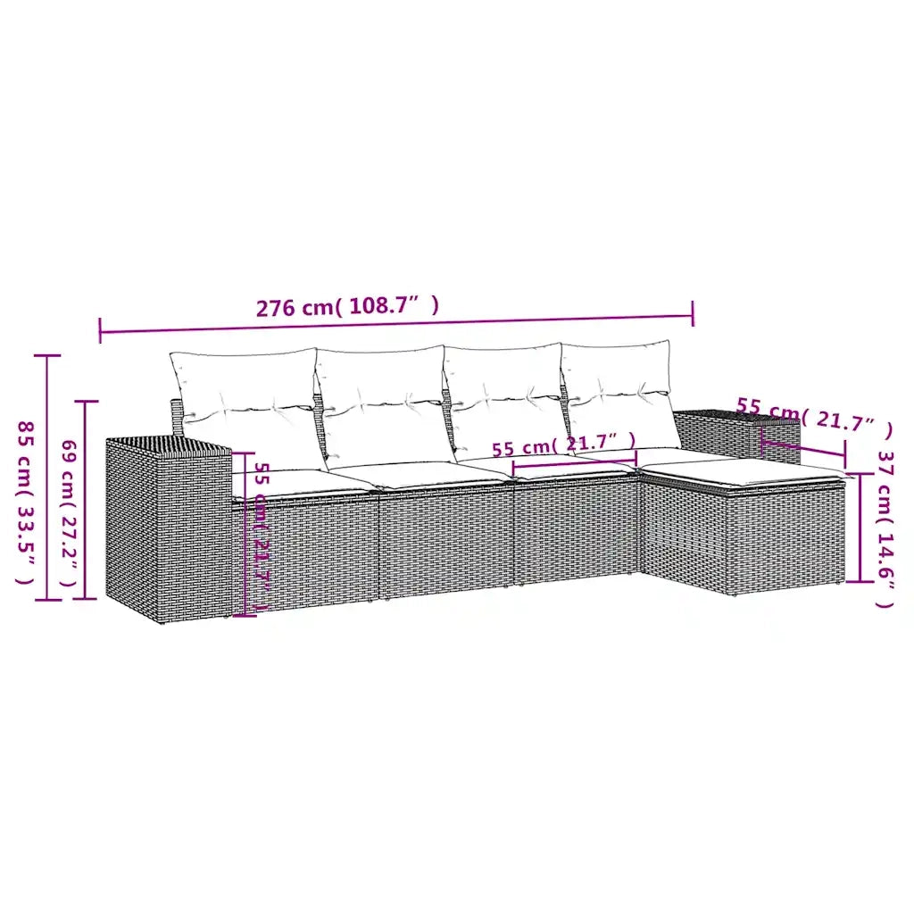 Salotto da Giardino-Set Divani da Giardino 5 pz con Cuscini Marrone in Polyrattan 819875