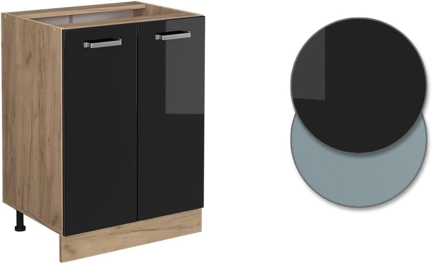 Mobiletto base cucina R-Line, Nero lucido, 60 cm senza piano di lavoro, per la libera combinazione all'interno di sistemi cucina modulari