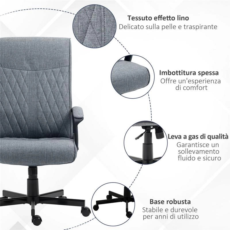 SEDIA DA UFFICIO GIREVOLE CON FUNZIONE DONDOLO 65X72X102-112.5 CM COLORE GRIGIO