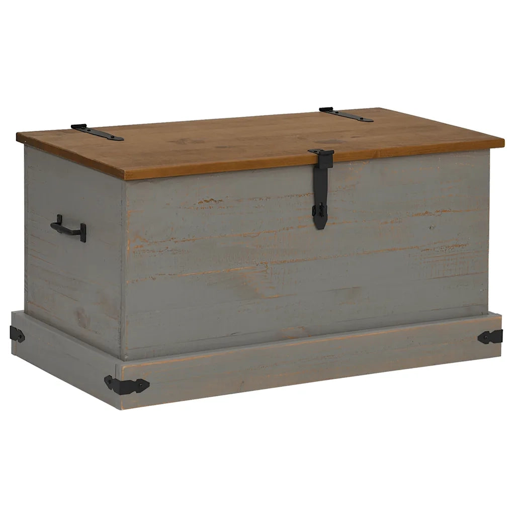 Cassapanca-Baule-Armadietto contenitore HALDEN Grigio 91x48x47 cm in Legno Massello di Pino