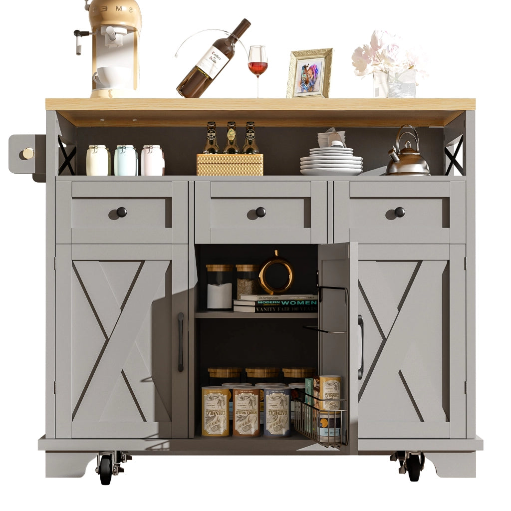 OKWISH Carrello da cucina con 3 cassetti e vano contenitore, piano ribaltabile, portaasciugamani e ruote, 118×43×98 cm