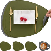 Piatto e sottopiatto in pelle, antiscivolo, doppio, lavabile, piatto e sottopiatto in plastica (set da 4 pezzi, grigio/verde)