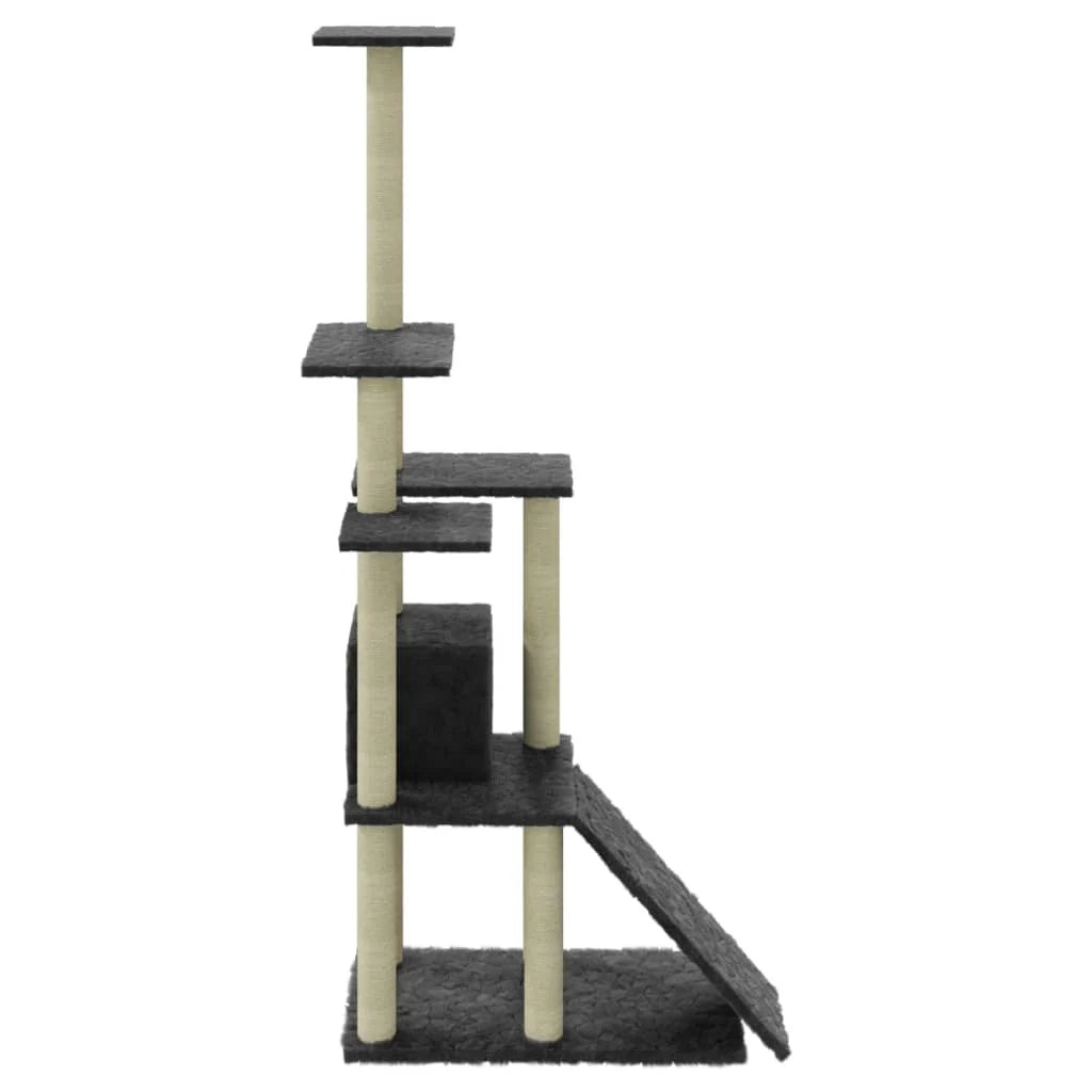 Tiragraffi per gatti torre per arrampicata giocattolo piattaforma per arrampicata con tiragraffi in sisal scuro 155 cm grigio 02_0022675