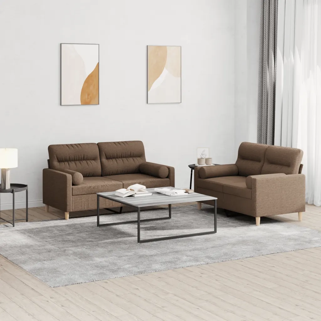 Set di Divani 2 pz con Cuscini Marrone in Tessuto 3201587