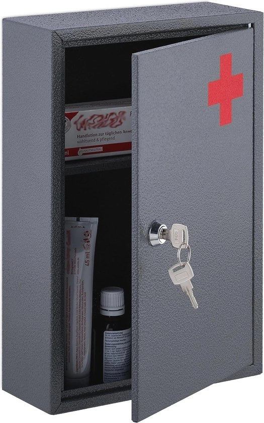 Cassettiere chiusura con 2 contenitori – kit di pronto soccorso in grigio/rosso per un'archiviazione sicura di medicinali e materiali di primo soccorso