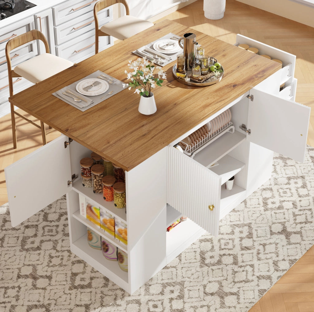 Isola da cucina pieghevole con contenitore in MDF e metallo bianca