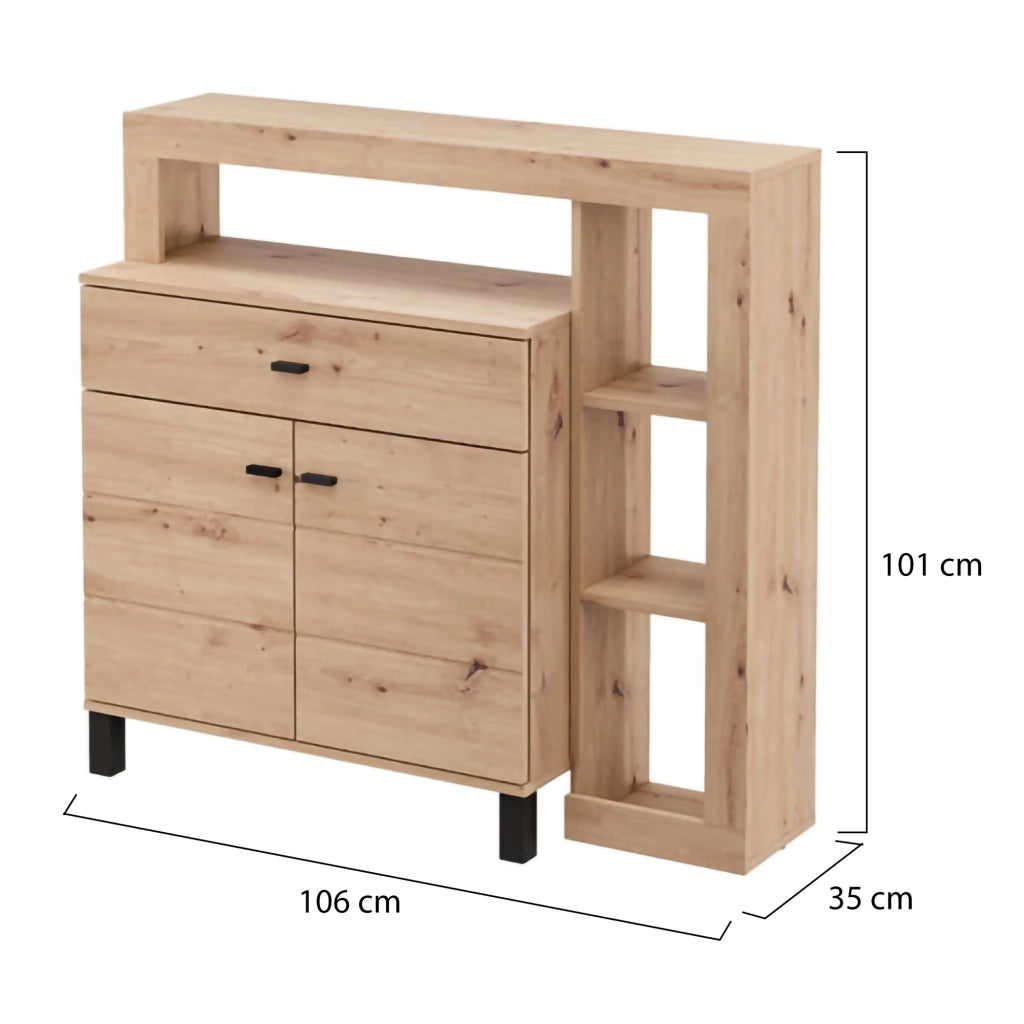 Madia Banos, Credenza un Cassetto, 106x35x101h cm Marrone Rovere Nodi