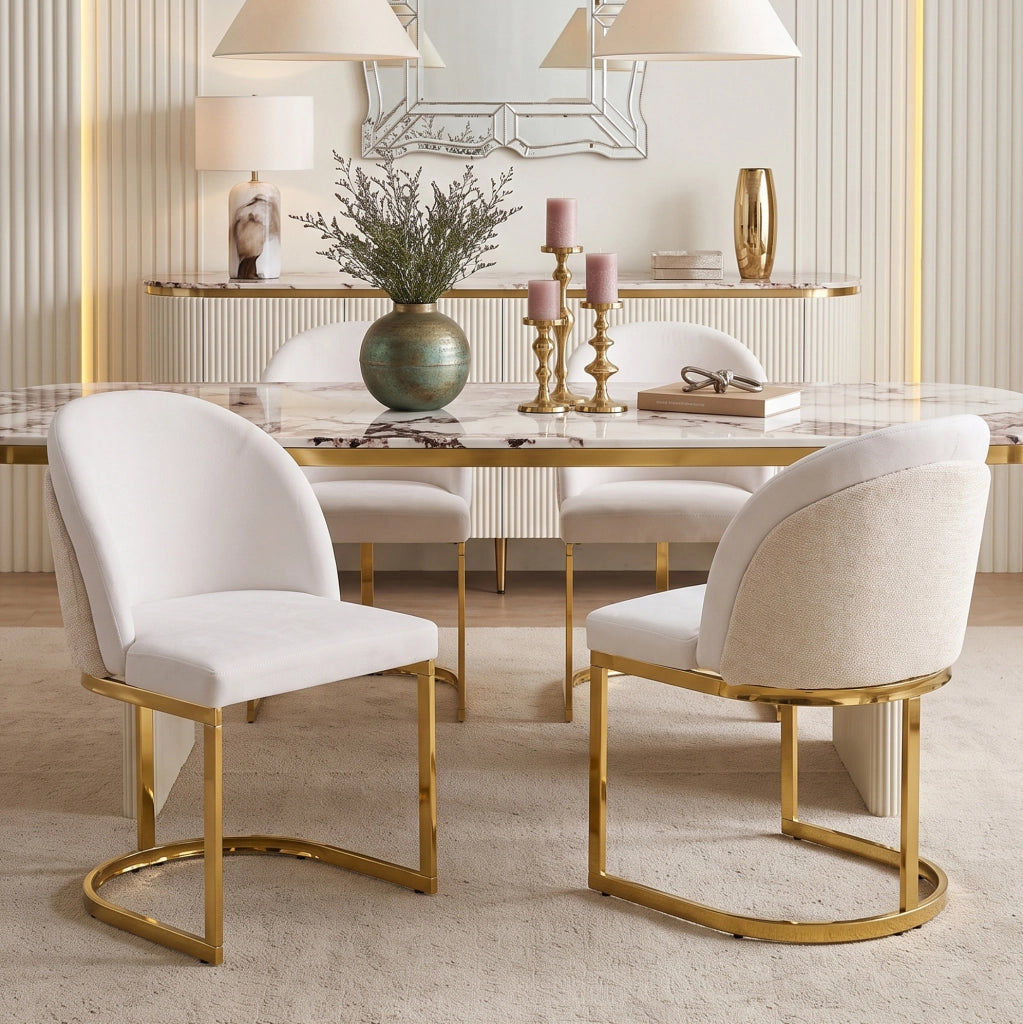 Set di 2 sedie da pranzo in ciniglia beige e oro