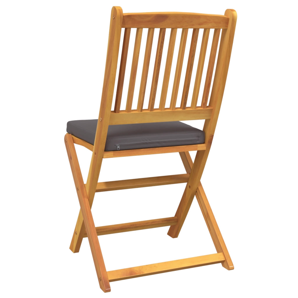 Sedia da giardino pieghevole  con cuscino grigio 2pz in legno massello di acacia