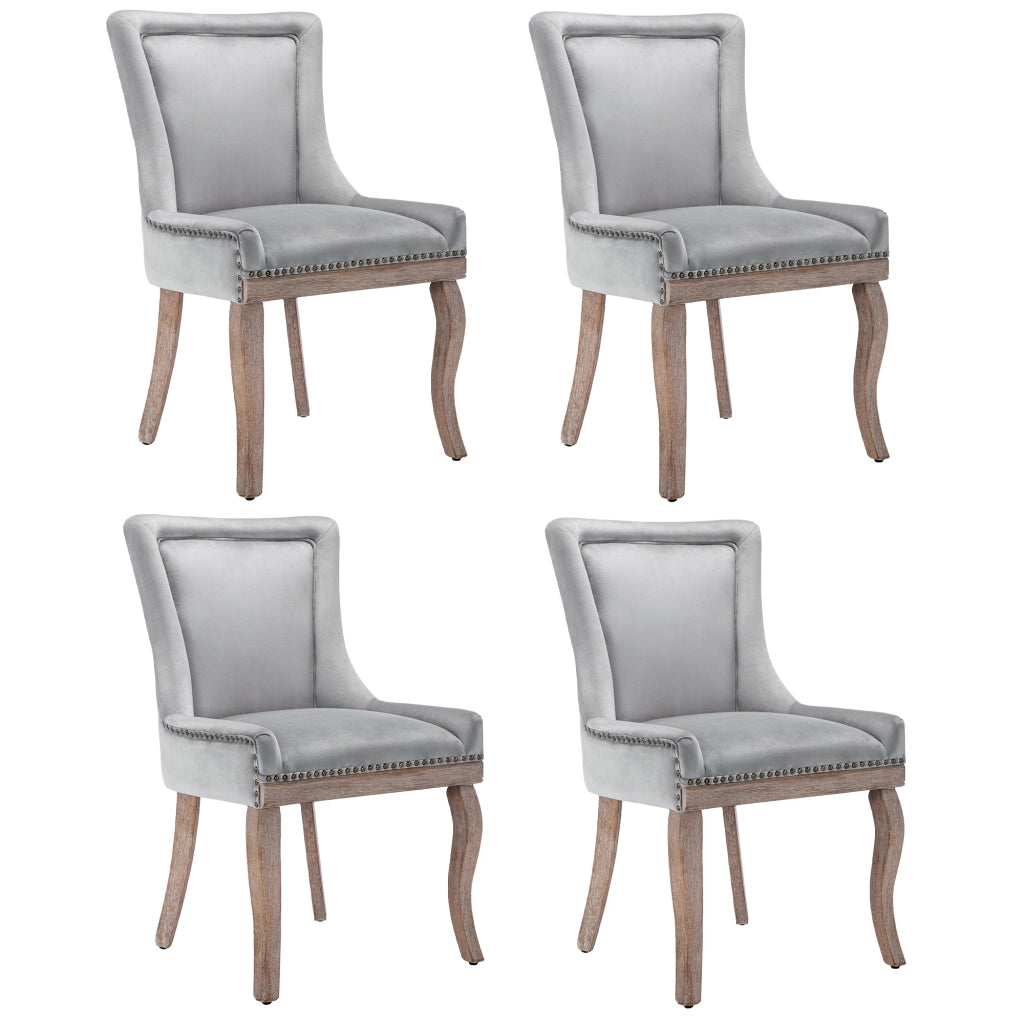 Sedie da Pranzo Imbottite in Velluto con Gambe in Legno Massello ¨C MINIMAL ¨C Grigio, Set 4 Pezzi