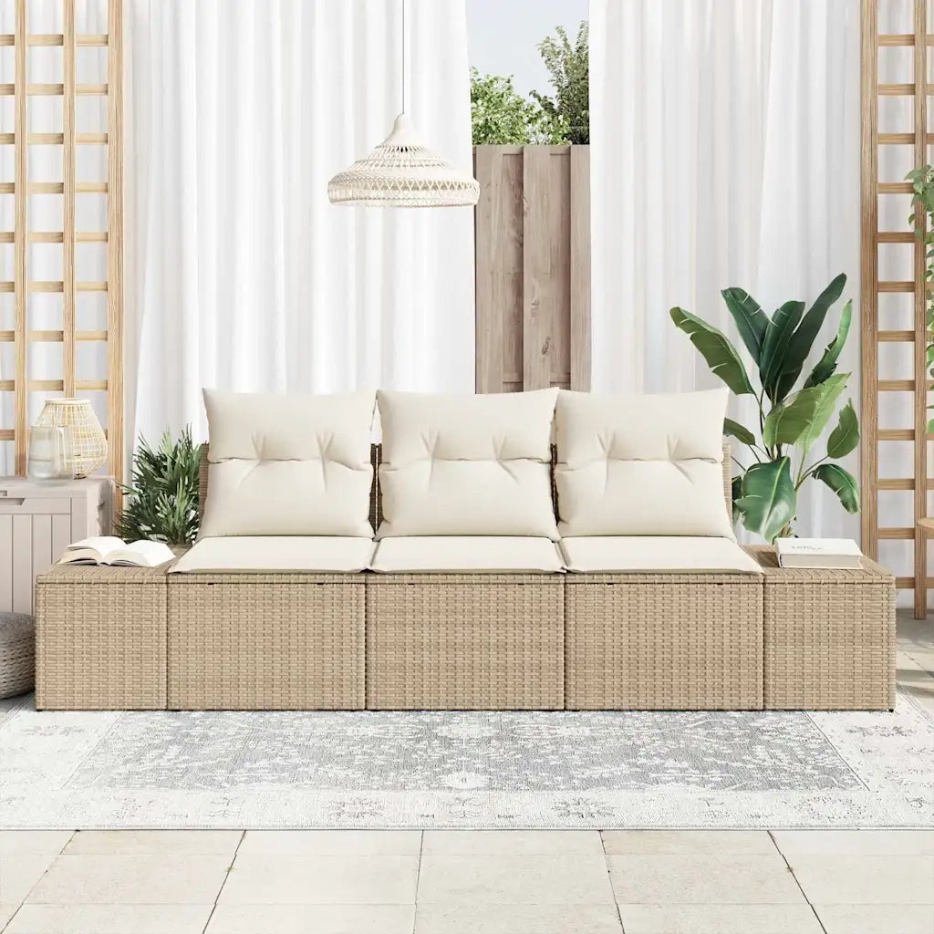 Set di divani con cuscino 3 pcs Beige polyrattan