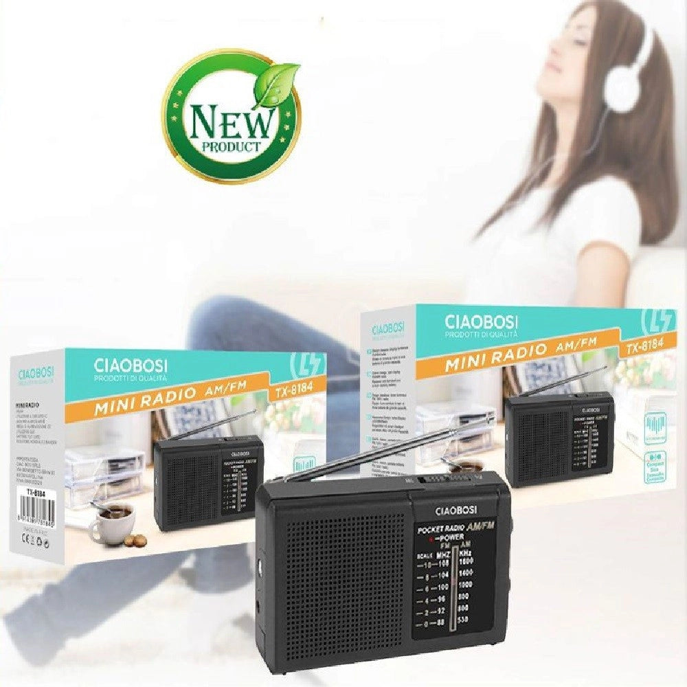 Trade Shop - Mini Radio Fm Portatile Tascabile Bande Am Fm Ricevitore Audio Musica Tx-8184 -