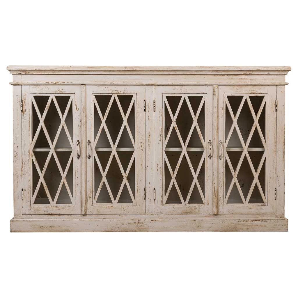 Credenza in legno e vetro artigianale bianco 170x40x100