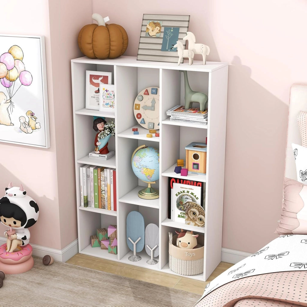 Libreria a 11 Cubi, Scaffale Moderno Geometrico con Kit Anti-Ribaltamento, Organizzatore di Libri Multifunzionale per Soggiorno Camera da Letto Studio, 74 x 24 x 106 cm