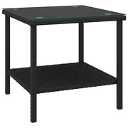 Tavolino | Tavolo laterale Nero 45x45x45 cm Polyrattan e Vetro Temperato