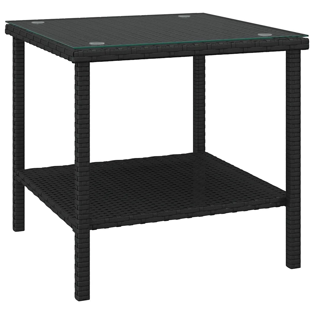 Tavolino | Tavolo laterale Nero 45x45x45 cm Polyrattan e Vetro Temperato