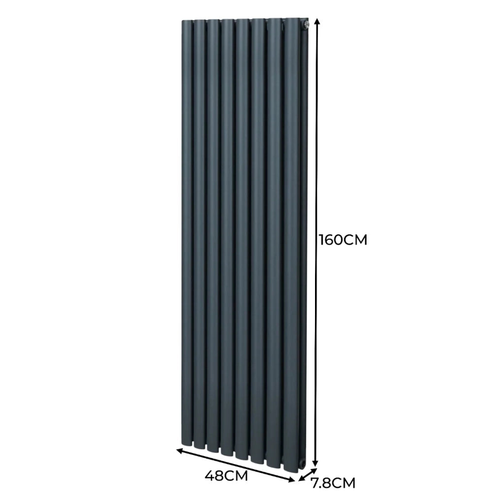 Radiatore a colonna ovale e valvole cromate TRV Designer grigio antracite 1600mm x 480mm