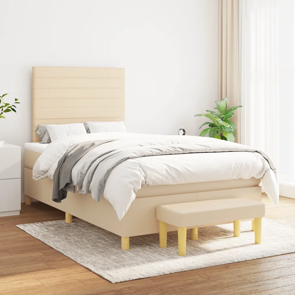vidaXL Giroletto a Molle con Materasso Crema 120x190 cm in Tessuto