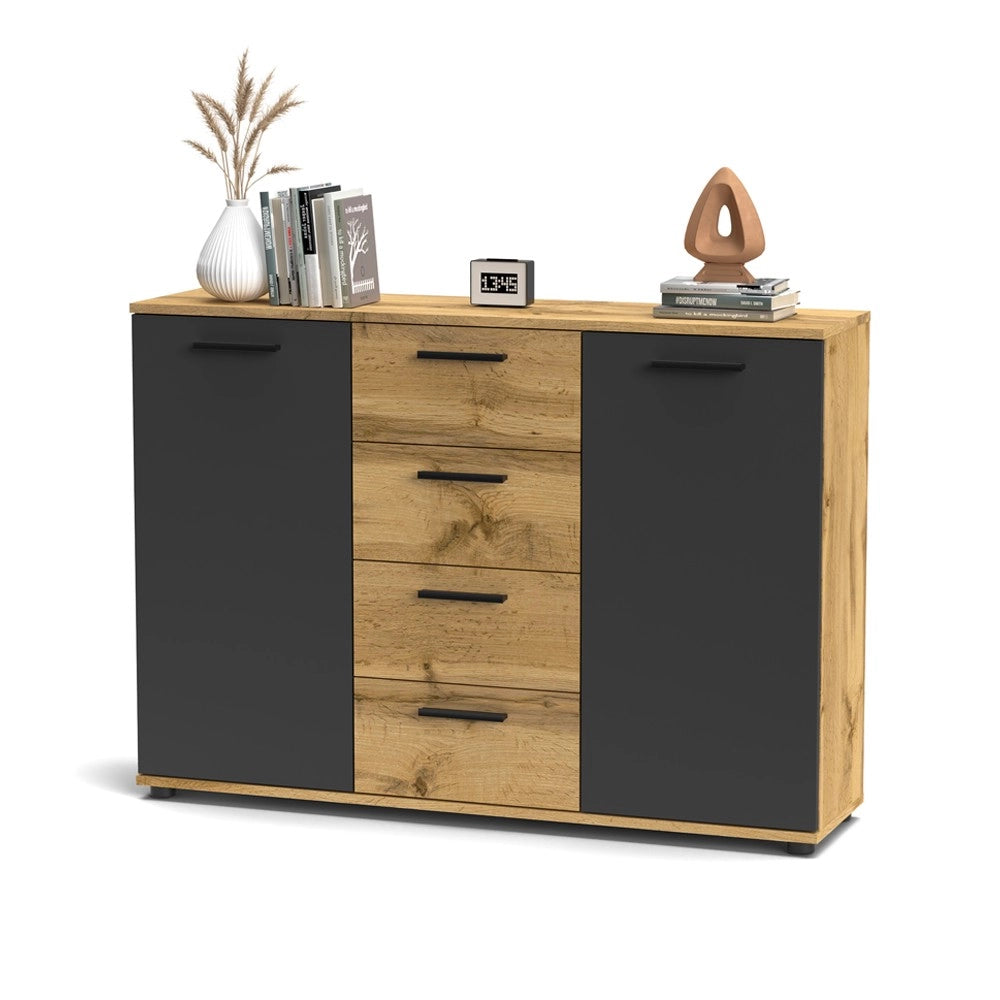 Credenza 2 ante e 4 cassetti rovere e antracite Berno4 120,2x32,5x85,3h