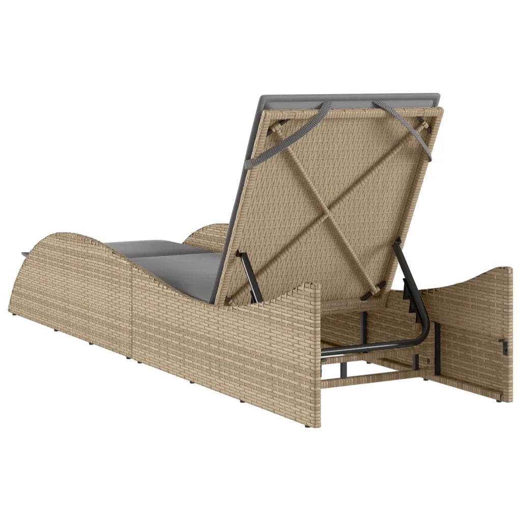 Lettino Prendisole | Sdraio da giardino | Lettino da sole con Cuscino Beige 60x205x73 cm in Polyrattan