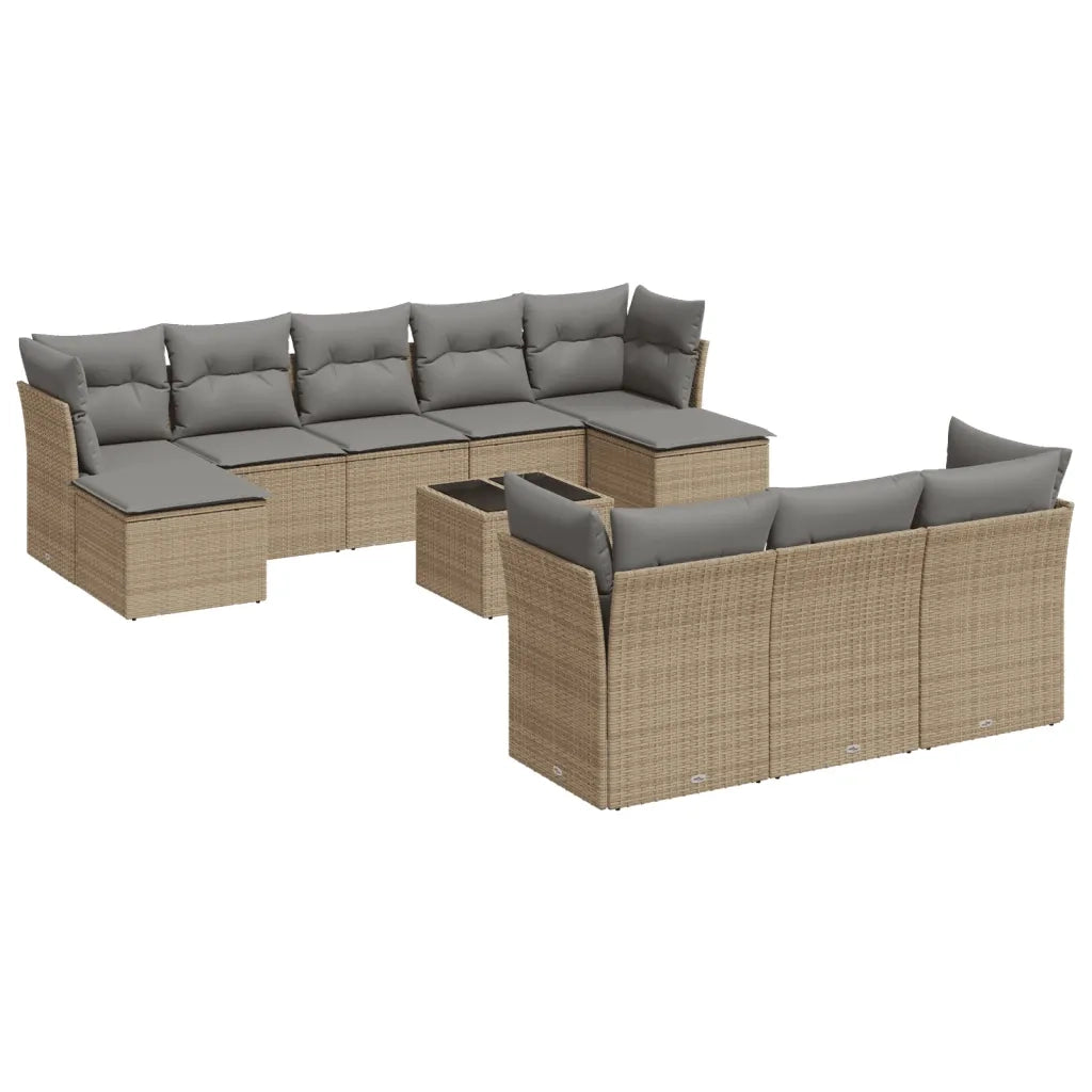 Set Divani da Giardino 11 pz con Cuscini Beige in Polyrattan 3218339