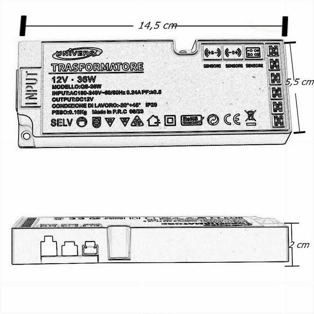 Trade Shop - Alimentatore Trasformatore Slim Da 230v A 12v 36 W Strip Led Sensori Luci Qs-36w -