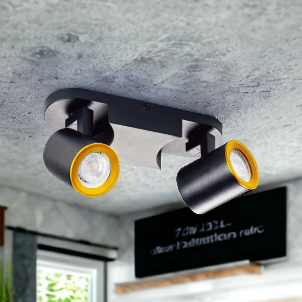 Plafoniera lampada da soffitto Nero e Oro faretto direzionabile e attacco per lampade GU10 ad 2 diffusori