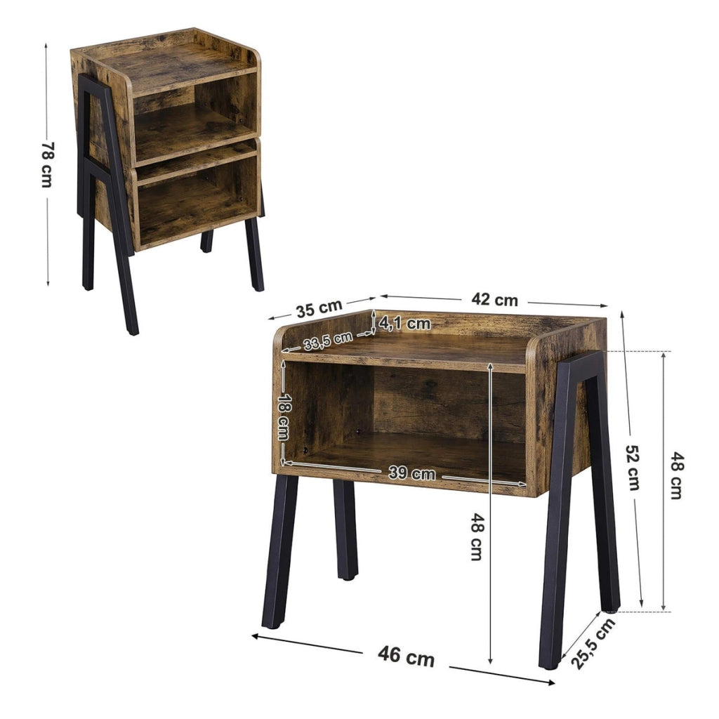 Comodino tavolino stile loft rustico in legno e ferro nero LET54X