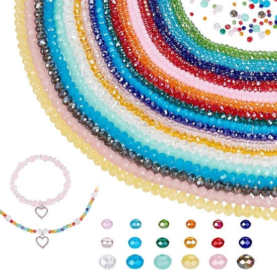 Collana a 24 fili - 6 stili - Facette di vetro - 4x3mm/6x5mm/8x6mm - Quantità sufficiente - Adatto per la creazione di accessori