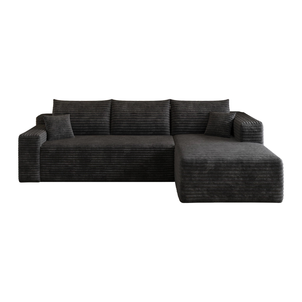 Divano angolare in tessuto a coste con schiuma elastica; nero; 241×151×58 cm