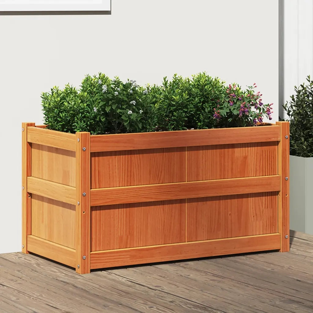 Fioriera | Cassetta per fiori | Vaso Giardino Marrone Cera 90x50x50 cm Legno Massello Pino