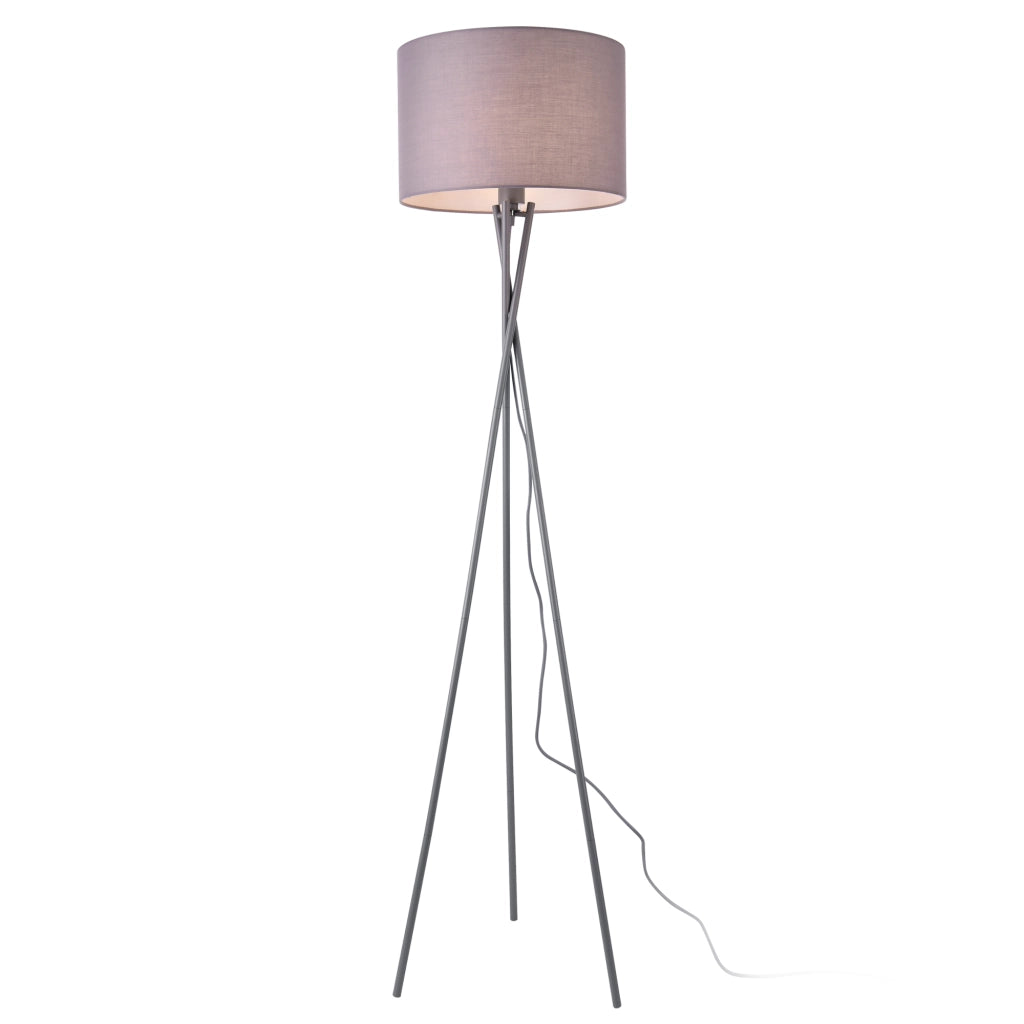 Lampada da Terra Grenoble con Paralume in Tessuto e Struttura a Treppiede in Metallo - Grigio lux.pro