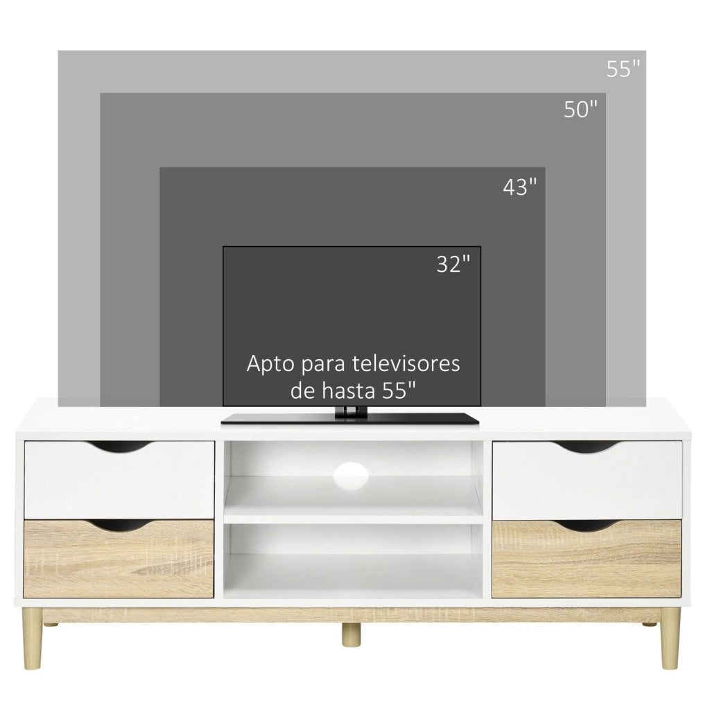 Mobile TV con mensole e cassetti per televisori fino a 55 pollici ¨C Minimal ¨C Bianco e rovere 120x40x44,5 cm
