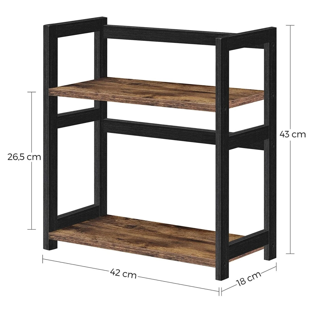 Porta spezie scaffale portaoggetti a 2 livelli organizer da scrivania struttura in bambù per cucina sala da pranzo ufficio 43 cm marrone rustico e nero 12_0001499
